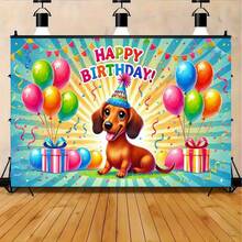 2D Flat A Bright And Colorful Cartoon Party Decoration With A Background Of A German Short-Legged Dog For A Happy Birthday, Featuring Balloons, Gifts And Festive Elements. Available In Multiple Sizes And 2D Flat Design, It Is Perfect For Birthday Celebrations And Theme Activities, As Well As Birthday Party Decorations - 1PCS - View 7
