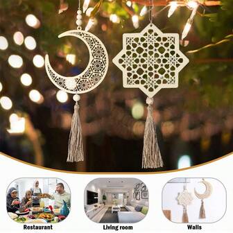 3 st/set trästjärna, måne, lykta hängande dekor, trähantverk heminredningstillbehör present, lämplig för Ramadan, Eid-fest, festivaldekoration, Ramadan Kareem, Ramadan Mubarak, Eid Mubarak