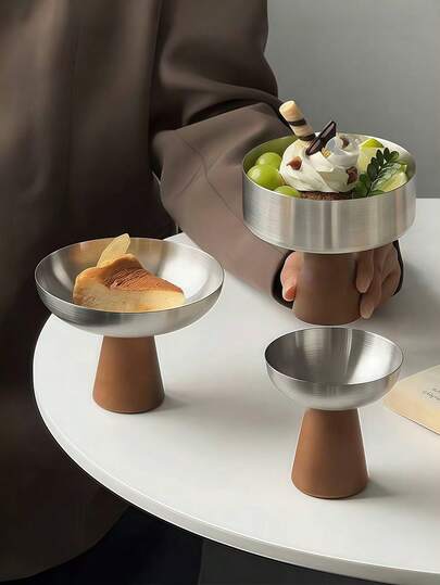 1pc Stainless Steel Walnut High Footed Bowl, Ice Cream Dessert Bowl, Fruit Yogurt Bowl, High Footed Dessert Cup, Creative Ice Cream Bowl, Fruit Yogurt Salad Bowl, Decorative Bowl, Jewelry Tray, Aromatherapy Tray, Snack Plate, Suitable For Home, Courtyard, Dessert Shop