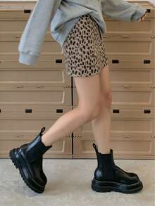 Leopard Print High Waist A-Line Mini Skirt - Brown - View 5