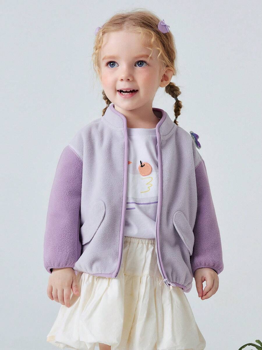 Áo khoác cổ tàu chống tĩnh điện cho bé gái, unisex, mềm mại và ấm áp, áo khoác ngoài mùa xuân. - lục bình tím - Xem 1