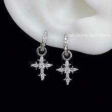 A Pair Of Sparkling Diamond Cross Earrings With Detachable Ear Buckles, Made Of Stainless Steel Material, Not Easily Faded Or Allergic, Suitable For Daily Wear, Women's Jewelry - 銀色 - 查看 7