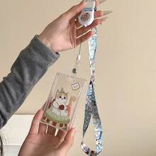 1pc Cute Transparent Card Holder, Student ID/Pass Card Protector Case, Cartoon Fish Cat Fruit Cat Design ,Travel Essential Bag - Multicolor - View 7