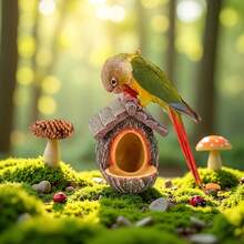 逼真的树桩造型挂式喂鸟器，适用于庭院、花园、阳台及冬季喂鸟。可吸引蜂鸟和麻雀，方便喂养家鸟和野生鸟类。这款阳台喂鸟器安装简便，悬挂式设计，只需3秒即可喂饱鸟儿。