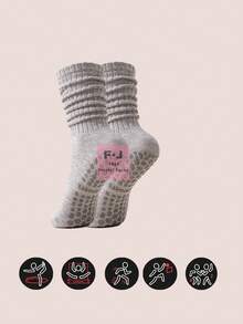 1/3/6 Pairs Unisex Winter Yoga Socks, Fashion Wide Cuff Design Full Sole Silicone Anti-Slip Shock Absorption, Suitable For Dance, Pilates, Yoga, Indoor Fitness, Back To School Gift Anti-Slip Socks - Multicolor - View 9