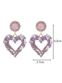 2pcs Rhinestone Heart Drop Earrings Valentines - Màu tím - Xem 5