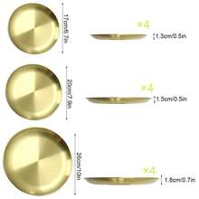 Wiederverwendbare Speiseteller aus gebürstetem Metall, Edelstahlteller, langlebige Metallteller für Picknick, Grill, Steak (Gold), 12 Stück-2585 - Gold - Übersicht 3