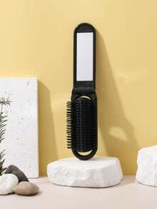 1pc Foldable Comb With Mirror, Multiple Colors Available, Foldable Design For Easy Carrying, Equipped With Mirror For Convenient Makeup Check, A Highly Practical Portable Comb - Black - View 9