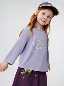 mini bala Girls' Quick-Drying Long-Sleeved T-Shirt, Breathable And Antibacterial, Cute Print, Spring Top - Hyacinth Purple - View 3