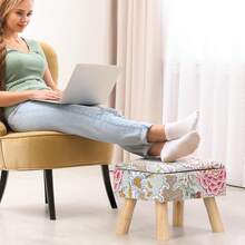 Storage Ottoman Round Small Foot Rest With Wood Legs Boho Footstool For Couch Hallway Living Room Bedroom Enterway - Multicolor 2 - View 4