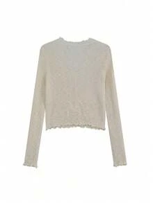 Korean Style V-Neck Frill Trim Lightweight Knit Cardigan Spring - Apricot - View 5