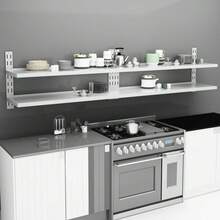 Larryhot Mensole Galleggianti a 2 Livelli 2 pz in Acciaio Inox 300x30 cm, Facile da assemblare, dall'estetica elegante e raffinata, pratica per riporre gli oggetti, la scelta ideale per l'organizzazione e la decorazione domestica - Grigio - Visualizzare 1