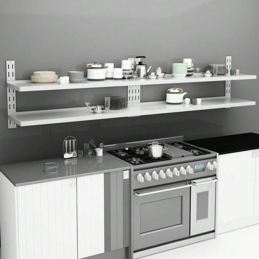 Larryhot Mensole Galleggianti a 2 Livelli 2 pz in Acciaio Inox 300x30 cm, Facile da assemblare, dall'estetica elegante e raffinata, pratica per riporre gli oggetti, la scelta ideale per l'organizzazione e la decorazione domestica - Grigio - Visualizzare 1