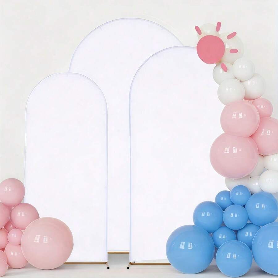 3 Pack Arch Backdrop Cover (7.2FT/6.6FT/6FT), White Wedding Arch Cover, Spandex Balloon Arch Cover, Round Top Chiara Backdrop Arch Cover For Wedding Ceremony, BabyShowe - Vải nền trắng - Xem 1
