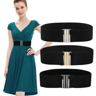 Korean Style Versatile Women's Wide Black & Purple Elastic Waist Belt, Minimalist Elastic Waist Cincher, Suitable For Dresses And Down Jackets, Slimming, Can Also Be Used As A Decorative Belt