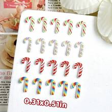 100Pcs Christmas Candy Cane Nail Charms Christmas Candy Nail Rhinestone Colorful Christmas Candy Cane Resin Nail Accessories Jewelry Gems Cute Winter Xmas Nail Supplies For Women Manicure Decoration,Blue - Blue - 查看 7