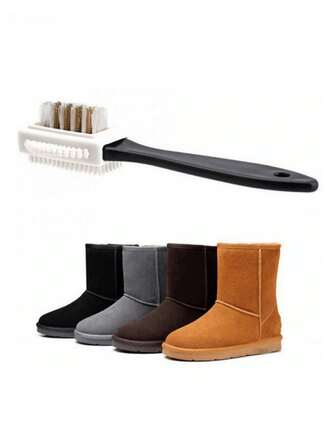1 pièce Brosse de nettoyage en suède en forme de S, brosse à chaussures en plastique, brosse à trois côtés, convient pour le suède, le nubuck, les bottes de neige, la brosse à chaussures en fil de cuivre, la brosse à vêtements