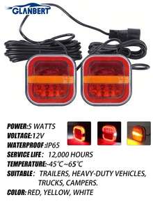 GLANBERT 1套拖车尾灯套件,7线束套件,带卡车侧灯条,红/黄/白透镜带反光片,12V高亮度拖车尾灯,转向信号警示灯,适用于拖车、卡车、房车 - 1拖2 - 查看 15