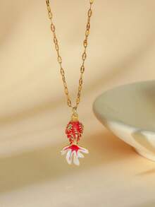 1件简约镀金铜锦鲤鱼吊坠项链，适合女性日常佩戴 - 錦鯉 - 查看 10