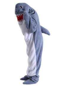 1pc Shark Hooded Blanket, Soft Flannel Shark Sleeping Bag Blanket, New Cartoon Animal Cute Fun Sleepwear, Adult Size, Animal Pajamas, Christmas Party Pajamas, Wearable Shark Blanket Hoodie, Ultra Soft & Comfortable Shark Costume - Multicolor - View 13