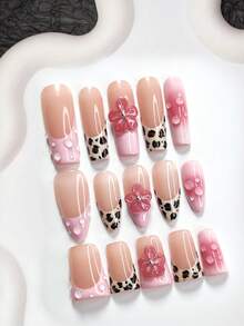 10pcs Autumn/Winter Nail Art Set, Includes Coffin Shaped Press-On Nails, Almond Shaped Nails, Duck Billed Nails, French Nail Stickers, 5-Petal Pink Nail Jewelry, Water Drop Nail Stickers, And Pink Blush Nail Gel. The Set Comes With A Tool Kit (1 Jelly Sticker + 1 Nail File). Suitable For Women In Autumn/Winter, Can Be Used For Weddings, Parties, Holidays, And Festivals. An Excellent Gift For Ladies. Nail Supplies - Multicolor - View 1