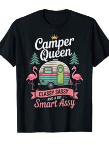 Camper Queen Classy Sassy Smart Funny Women Girls Camping T-Shirt (2) - Black 17 - View 1