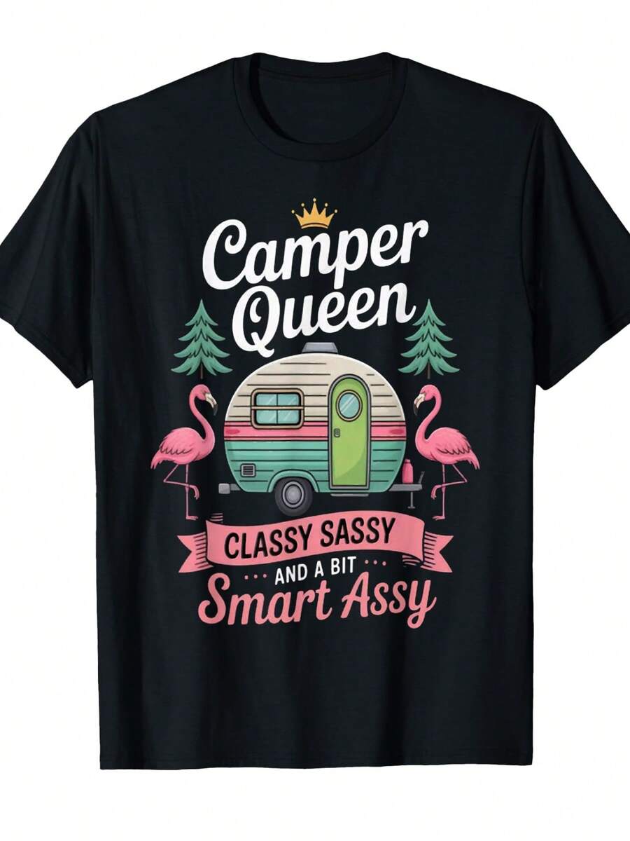 Camper Queen Classy Sassy Smart Funny Women Girls Camping T-Shirt (2) - Black 17 - View 1