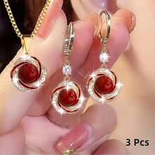3pcs/Set Fashionable Cat Eye Stone Pendant Necklace, Elegant Luxury Personalized Versatile Commemorative Gift - Multicolor - View 3
