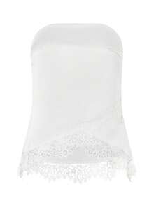 Women Satin Lace Trim Strapless Tube Top Y2K Off The Shoulder Silk Bandeau Tops Summer Sleeveless Backless Sexy Going Out Tops Cami Vest Shirts Vintage Aesthetic Clothes Party Club Streetwear - 白色 - 查看 4