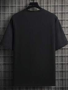 Men's Street Style "RUNNER" Graphic Print T - Shirt, Casual Loose Fit Short Sleeve Tee With Retro Sporty Design For Daily Wear -  Athletic Top For Men - 黑色 - 查看 2