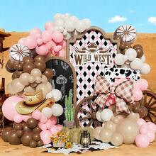 126pcs Western Theme Party Decoration Garland Arch Set, Includes Brown Hat, Wagon Wheel, Brown Plaid Bow Balloons, Suitable For Western Theme Party, Last Rodeo, Birthday, Indoor/Outdoor Decoration, Baby Shower - Multicolor - View 2