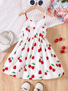 年轻女孩夏季樱桃印花休闲吊带裙