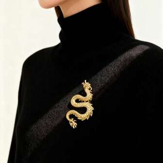 1pc Fashionable Luxury Golden Dragon Brooch, Versatile Decorative Accessory For Clothing, Bags, Everyday Wear