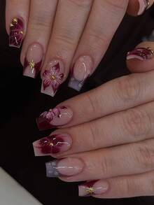 Bộ 24 móng tay giả vuông ngắn, họa tiết hoa màu nâu, chất liệu acrylic hợp kim crom dễ thương, bộ dụng cụ làm móng gel dán (bao gồm: 1 miếng gel dán và dũa móng), thích hợp cho phụ nữ sử dụng hàng ngày, hẹn hò và dự tiệc. - Nhiều màu - Xem 8