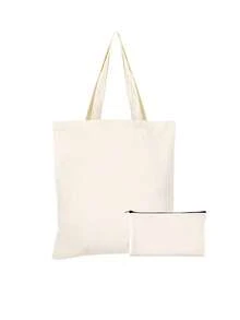 2pcs/Set, Large Capacity Lightweight Blank Tote Bag & Zipper Pouch Combo Set, Suitable For DIY Cross-Stitch, Embroidery, Painting, Heat Transfer Printing, Multi-Purpose Shopping Bag, Book Bag, Stationery Organizer, Ideal For School, Party, Gym, Camping, Holiday Celebrations, Gifts - Multicolor - View 30