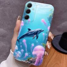 Funda de Teléfono con Patrón de Delfín y Medusa Azul Océano, Compatible con Samsung Galaxy A02, A03S, A04, A05S, A06, A13, A14, A15, A16 5G, A21S, A22, A23, A24, A25, A32, A35, A50, A52, A53, A54, A55, A73, S25 Ultra, S24 Plus, S23+, S20 FE - Cubierta Protectora Transparente a Prueba de Golpes, Regalo Perfecto para Decoraciones de Pascua, Navidad, Halloween - Multicolor - Ver 4