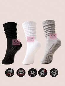 1/3/6 Pairs Unisex Winter Yoga Socks, Fashion Wide Cuff Design Full Sole Silicone Anti-Slip Shock Absorption, Suitable For Dance, Pilates, Yoga, Indoor Fitness, Back To School Gift Anti-Slip Socks - Multicolor - View 6