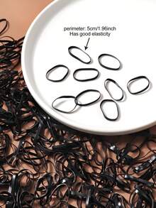 500pcs Transparent Black Solid Color Disposable Elastic Hair Bands, Medium Thick Rubber Bands, Versatile Casual Everyday Elastic Hair Ties For Women & Girls Head Accessories - Black - View 2
