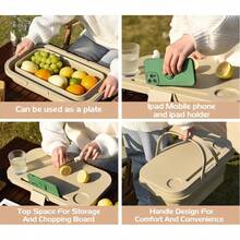 Cesta de picnic de 16 l con mesa multifuncional, plegable con asa y tapa, impermeable, ideal para camping, fiestas al aire libre, playa, pesca, senderismo y camping (caqui). - Albaricoque - Ver 9