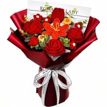 Ramo de flores de ganchillo ramo de tulipan de rosa de ganchillo flores de punto para el dia de la madre cumpleaños para mama abuela amigos morado - Rojo - Ver 1