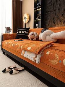 1pc Bohemian Style Sofa Cover, Pet Proof Sofa Protector, Machine Washable Home Decor Suitable For L-Shaped Sectional, Loveseat, And 3-Seater Sofa, Holiday Decoration - Orange - View 1