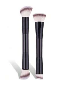 1支专业双头化妆刷，散粉刷，腮红刷，化妆工具，柔软刷毛，方便携带，旅行刷 - 黑色 - 查看 5