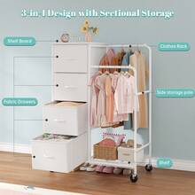 EnHomee Sturdy Drawers Dresser With 2-Tier Hanging Storage Cabinet And 4 Fabric Drawers, Space-Saving Organizer For Child's Room, Bedroom, Or Bathroom, White - 白色 - 查看 7