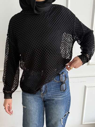 DAZY 女士宽松透视网纱上衣，外出上衣，节日长袖女式上衣，秋季女装春季款