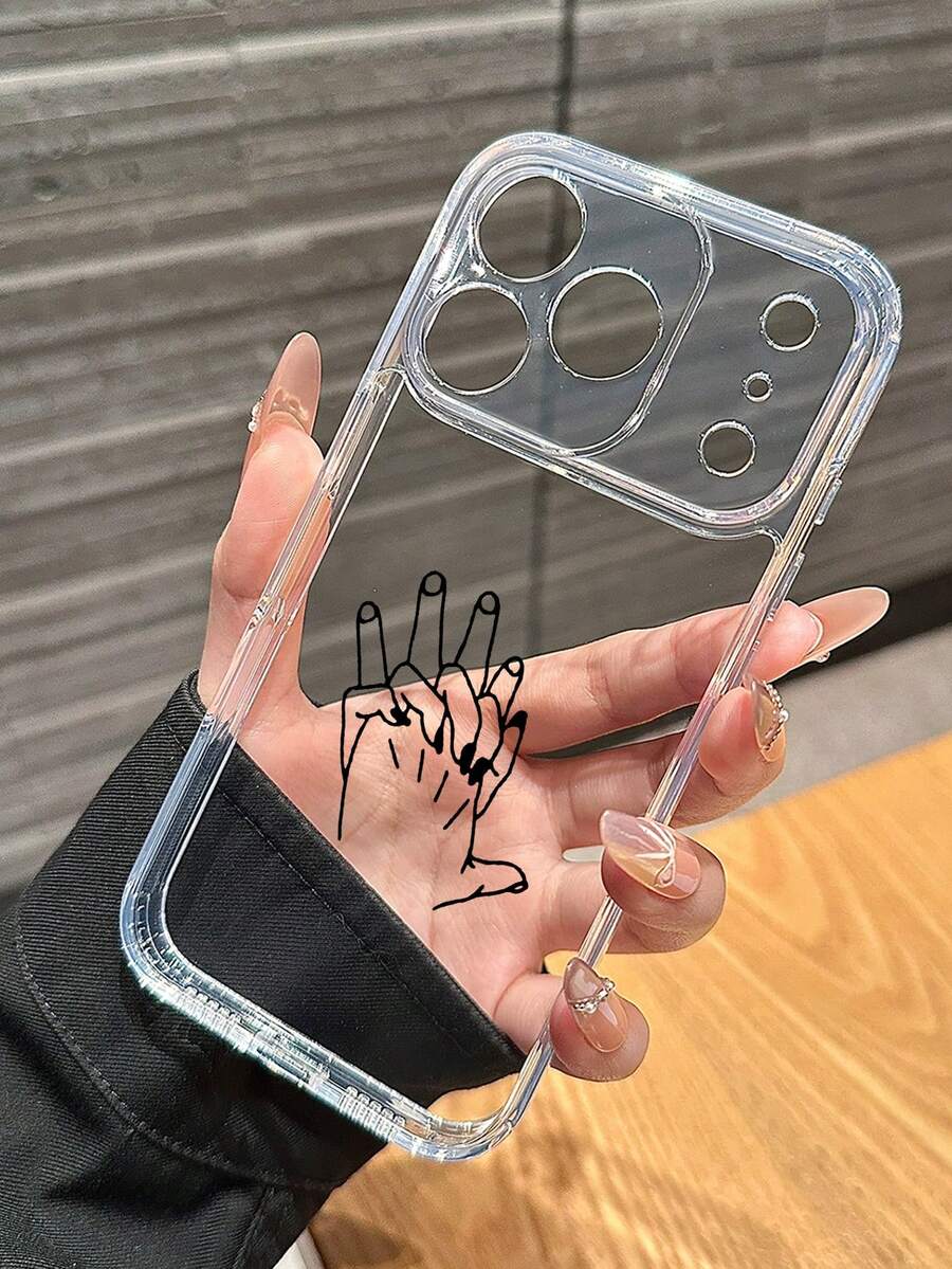 1pc "Couple Holding Hands" Pattern Design Shockproof Full Coverage Anti-Slip Soft Phone Case - Compatible With IPhone 17/17 Air/17 Pro/17 Pro Max/16/11/16 Pro/16 Plus/16 Pro Max/16e/15 Pro Max/13/14/12/XS/XR/7G/8P - Clear - View 1