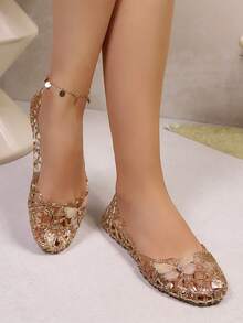 1 Pair Teen Sequin Jelly Hollow Out Breathable Fashion Shoes For Girl