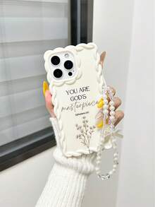 Minimalist White Slogan Element TPU Pearl Bow Element Novelty Shock-Proof Lanyard Woven Wavy Edge High-End Floral Branch Text Line YOU ARE GOD'S Masterpiece Colorful Painting Phone Case, Comes With Decorative Beaded Bracelet, Compatible With IPhone 17 Pro/17 Air/17/17 Pro Max, 16/11/16 Pro/16 Plus/16 Pro Max/16 E/15 Pro Max/13/14/12/XS/XR/7G/8 Plus/XR/7/8; Colorful Painting TPU Shock-Proof Soft Case, Compatible With IPhone 15 Pro Max, 13, 14, 11, X, 12/14 Spring Gift Easter Birthday Anniversary Mom 12/14. - Multicolor - View 2