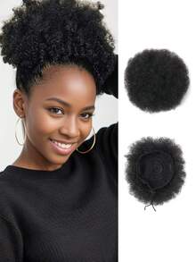 Perucă sintetică creț Afro, cu coadă de cal, cu extensii, fibră de înaltă temperatură, cu onduleuri scurte, cu șnur, Afro Puff, pentru femei, folosită zilnic, pentru petreceri, cosplay și cadouri de Anul Nou, negru, cafea, maro, roz, albastru, colorat, păr - Multicolor - Vizualizare 11