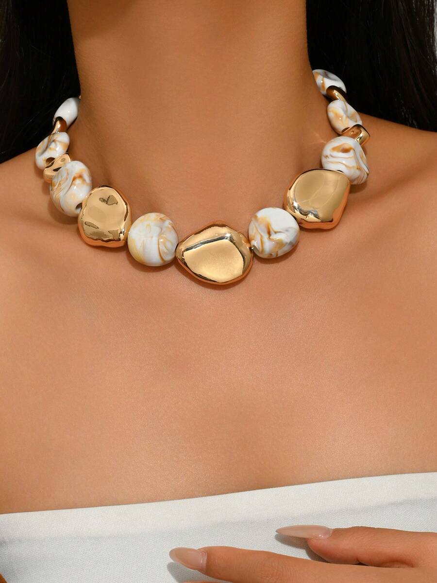 1 pieza Accesorio de joyería versátil para mujer, elegante y de moda, con pez de resina multicolor geométrico, etiqueta de Medusa en tono plateado, piel de serpiente de jade falso, ámbar de resina, turquesa falsa, adecuado para cualquier atuendo, vacaciones, fiesta, ocasiones formales - Multicolor - Ver 1