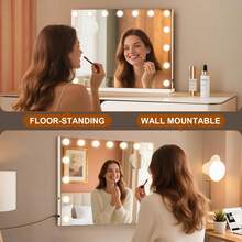 GCCSJ Vanity Mirror With LightsVanity Mirror With Lights And Bluetooth, 23"X18" Mirror For Desk/Wall-Mount, 3 Color Modes Light Up Mirror With 15 LED Bulbs USB Charging Port And 10X MagnificationNew And Stylish, Beauty Essential - 白色 - 查看 4